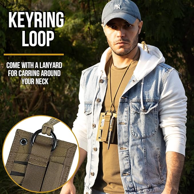 OneTigris Tactical ID Card Holder Hook & Loop Patch Badge Holder Neck Lanyard Key Ring and Credit Card Organizer (Coyote Brown)