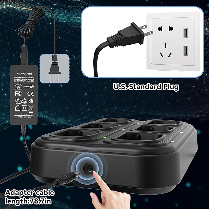 SAMCOM Six Way Charger Multi Unit Charger Station Compatible for FPCN30A Walkie Walkie Talkies and 1500mAh Battery, 6-in-1 Charging Base with Removable AC Adapter Cable (1 Pack, Not Included Radios)