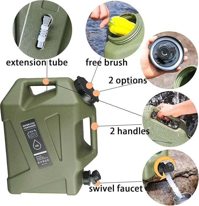 3.2 gallon Camping Water Container with Spigot, Portable BPA-Free Water Jug for Camping Hiking Emergency Stroage (Army Green, 3.2, Gallons)