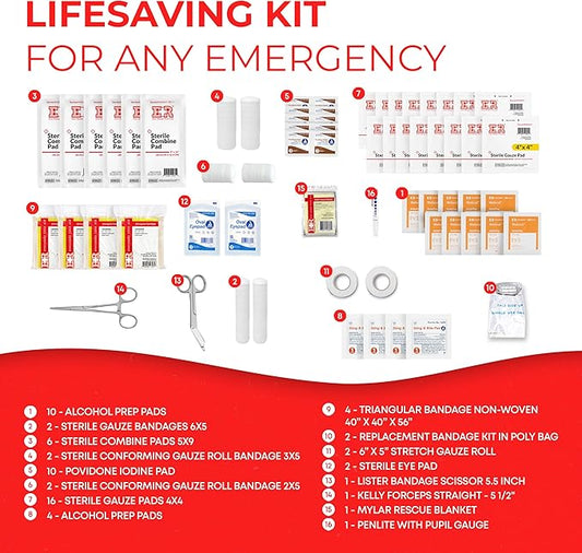 First Responder Trauma First Aid Kit Bag – Fully Stocked Emergency Medical Kit for Workplace, Vehicle & Home – OSHA & ANSI Compliant – Portable – Orange