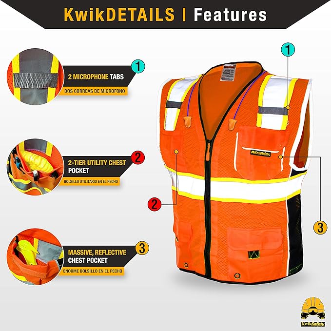 KwikSafety - Charlotte, NC - CLASSIC & SUPREME Safety Vest [Jumbo Pocket] Class 2 Work PPE ANSI Tested OSHA Compliant