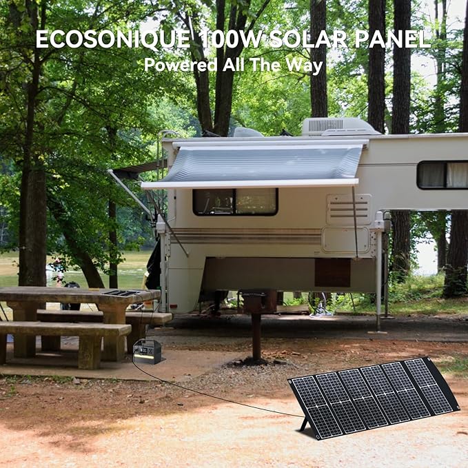 Extremely Lightweight and Compact Foldable Ecosonique 100W Portable Solar Panels Charger for Camping Power Station, Solar Generators, Cell Phones with USB QC3.0, Type-C PD3.0, Anderson and XT60 DC 20V