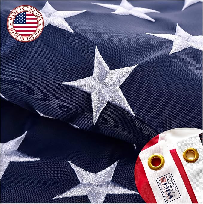 Embroidered American US Flag 5x8 Outdoor Made in USA - Double Sided Heavy Duty Vivid Color United States Flag Banners with 3 Brass Grommet