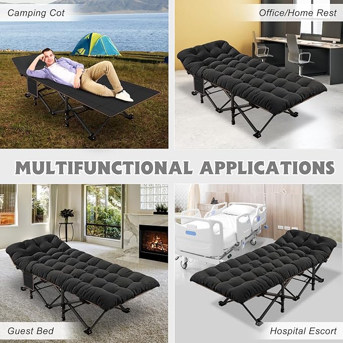 ABORON 2PK XXL Camping Cot for Adults 900LBS - 78"×32" Oversized Folding Bed with Mattress Pad, Heavy Duty 1200D Oxford Outdoor Cot with Carry Bag