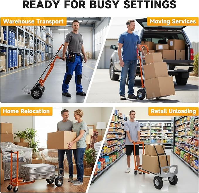 CREWORKS 3-in-1 Convertible Hand Truck, Aluminum Alloy Folding Hand Truck Dolly, Foldable Dolly Cart with Wheels 1000 lb Capacity, Lightweight Flat Platform Cart Moving Dolly for Home & Industrial Use