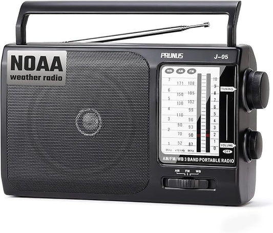 NOAA Weather AM FM Portable Radio with Best Reception, Transistor Radio, 3 X D Battery Operated Radios or AC Power for Household & Outdoor, Plug in Wall by PRUNUS