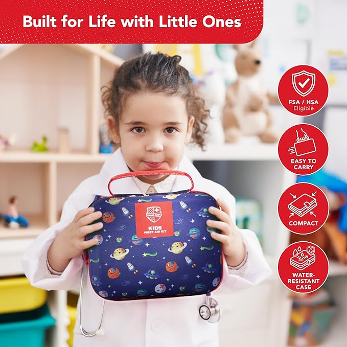 Swiss Safe Kids First Aid Kit for Kids 246 Pieces - for Travel, Home & Car Emergency Kit, Baby & Toddler First Aid, Small Portable Kit with Mini Bag