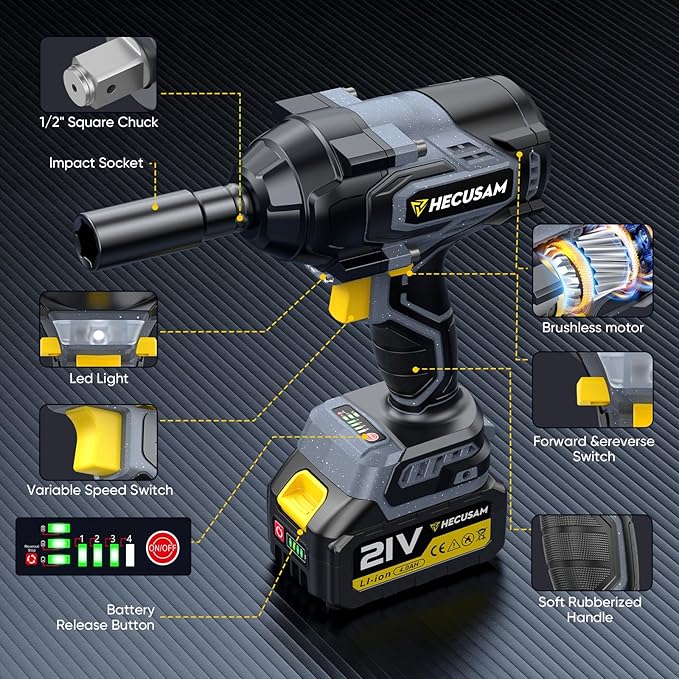 Impact Wrench Cordless 1/2 Inch, 1032Ft-lbs (1400N.m) Brushless High Torque Impact Gun, 4-Speed with 2X 4000mAh & Full Accessory Kit Batteries for Mechanics/Car Repair