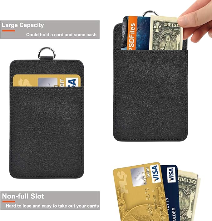 PU Leather ID Badge Holder, Life-Mate ID Badge Holder with 1 Clear ID Window 1 Credit Card Slot and PU Leather Lanyard for Badge Credit Cards College ID Cards in Black
