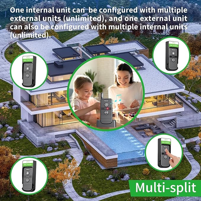 Doorbell Wireless, Intercoms Wireless for Home 4900ft Long Range Wireless Intercom System with Rechargeable Battery,3 Volume Levels,20 Ringtones for House Classroom Business
