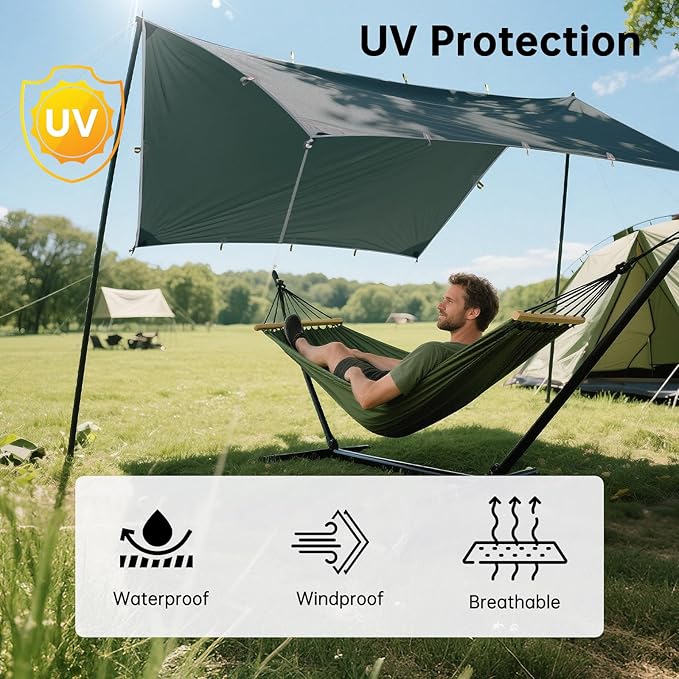FREE SOLDIER Camping Tarp Waterproof Portable Multifunctional Outdoor Traveling Awning Backpacking Shelter Rain Tarp (Blue Gray 10×10.5ft)