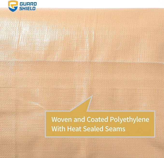 GUARD SHIELD Beige Tarp 10x10 Feet Large Tarps Heavy Duty Outdoor Tarpaulin Cover 12mil