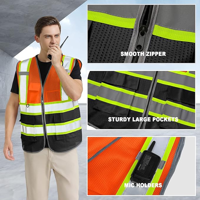 BeautyWill Custom Logo Safety Vest Class 2 High Visibility Reflective Vest for Men - Personalized Logo Team Vest