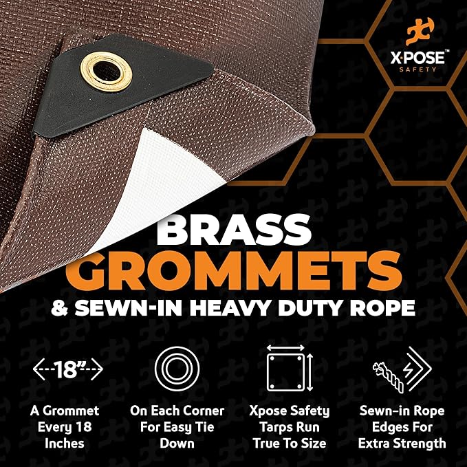 5' x 7' Brown/White Ultra Heavy Duty - 20 Mil Tarps Heavy Duty Waterproof 5x7 - Large Outdoor Tarp, Waterproof Tarp Cover for Rain Camping, Tent, UV Protection, Reinforced Corners