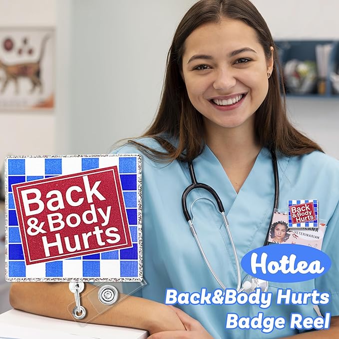 Back&Body Hurts Badge Reel with Alligator Clip Funny ID Badge Holders Cute RN LPN CNA MA PCT Badge Buddy Healthcare Medical Students Nurse Accessories for Work