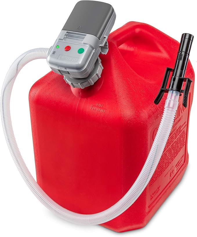 Deway Automatic Fuel Transfer Pump w/Auto-Stop, 2.4 GPM Flow Rate & AA Battery Powered, Advanced Adapter Fits All Size Gas Cans, Extra Long Hose, Portable Liquid Pump for Gasoline, Diesel Fuel & More