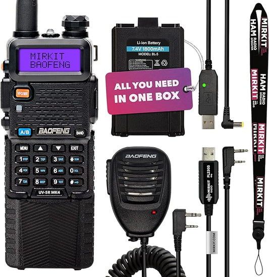 Mirkit UV-5R MK4 8W Extra Pack Two Way Radio - Walkie Talkies VHF/UHF 144-148/420-450 mhz Ham Radio with Baofeng Accessories: Battery 3800 mAh, Baofeng Speaker Mic and Programming Cable