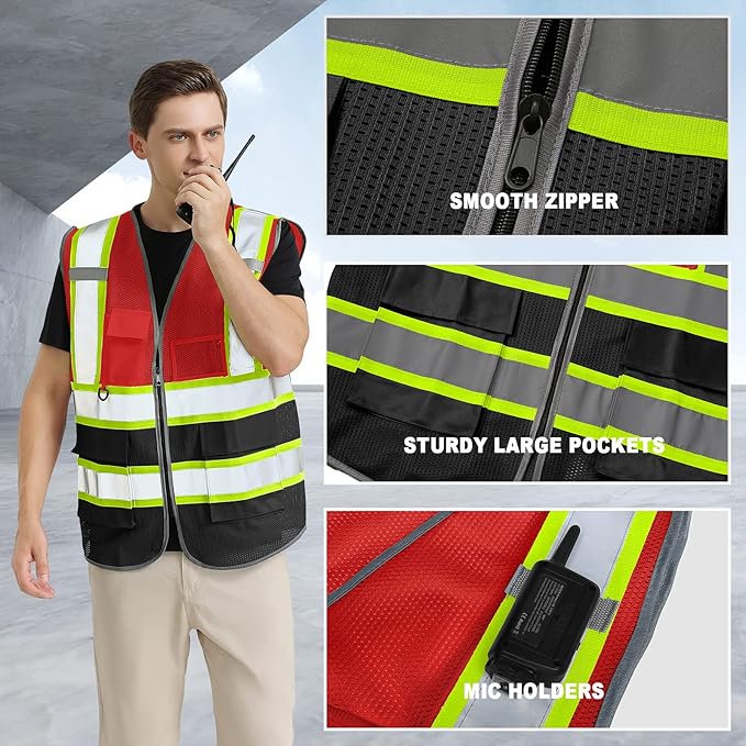 BeautyWill Custom Logo Safety Vest Class 2 High Visibility Reflective Vest for Men - Personalized Logo Team Vest