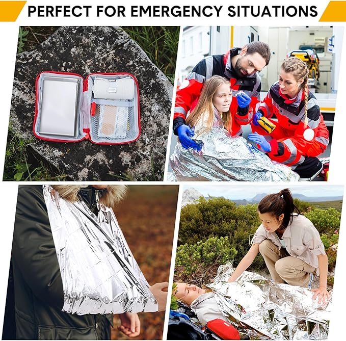 100 Pcs Emergency Blankets for Survival 83 x 55 Emergency Foil Thermal Reflective Space Blanket Bulk Waterproof Individually Wrap Survival for Car Camping Outdoor Homeless(Silver)