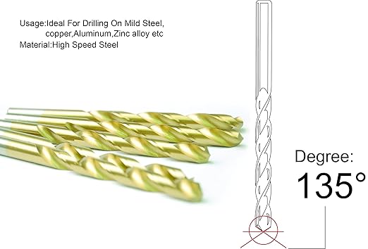 20PCS, 13/64", Titanium Coated Twist Drill Bits