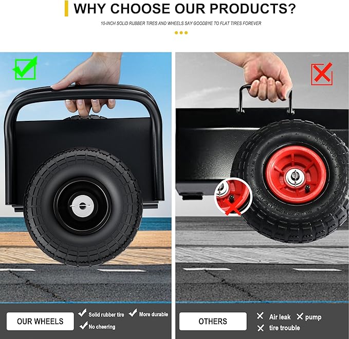 Moving Dolly with Handle, 2 × 10" Heavy Duty Solid Rubber Tires Wheels 1000LBS Load Capacity for Panel/Slab/Plywood/Door/Granite/Drywall Material Handling and More - Black