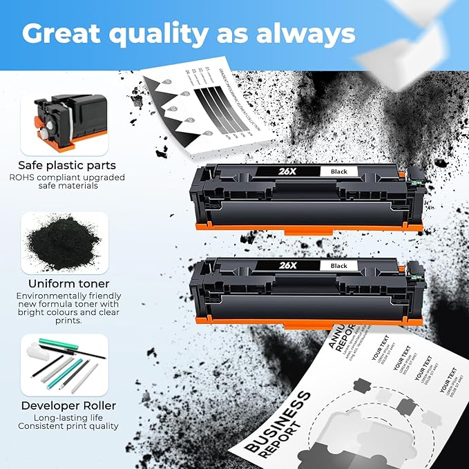 26X Toner Cartridge Black for HP 26X CF226X 26A CF226A Printer Laser Jet Pro M402n M426fdw Toner Cartridges M402dn M402dw M402m M402 Pro MFP M427dw M426dw M426fdn M426, 2 Pack CF226 226X HP26X HP26A