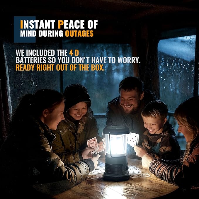 LED Camping Lantern, 1500 LM Lanterns for Power Outages with 4 D Batteries Included, Battery Powered Lantern Flashlight with 4 Light Modes, Weatherproof Tent Light for Storms and Hurricanes
