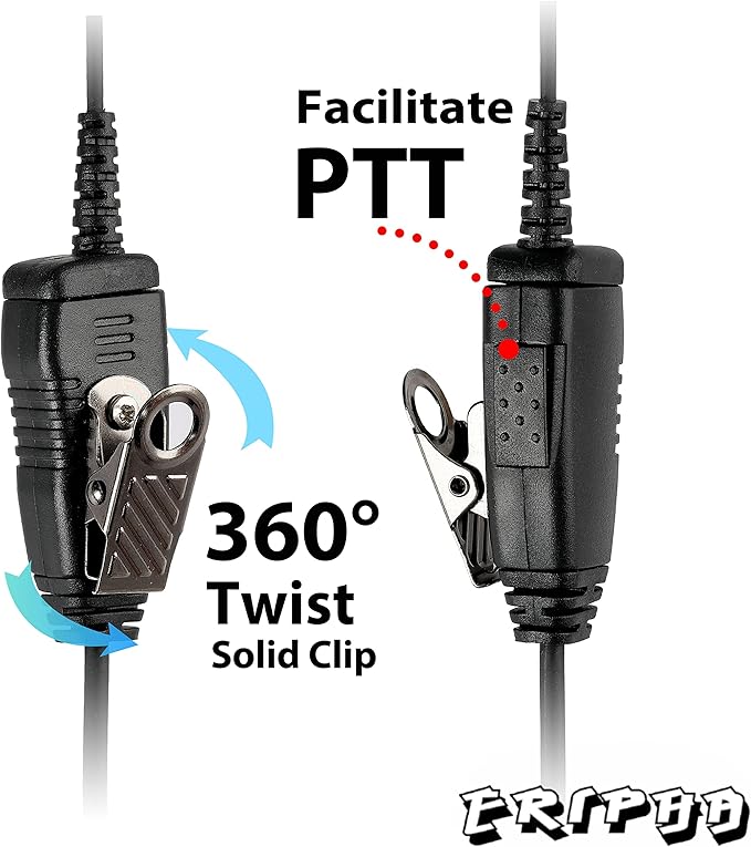 CP100d CP200 Radio Earpiece Compatible with Motorola BPR40 CLS 1110 1410 VL50 RDM2070D DLR1020 Walkie Talkie 2 Pin [C-Ring] Two Way Radio Surveillance Headset with PTT Mic (2 Packs)