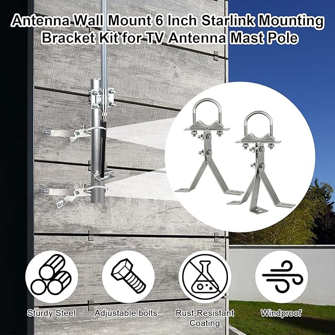 XRDS-RF Antenna Wall Mount 6 Inch Heavy-Duty Stand Off Wall Mast Mount Windproof Antenna Mounting Bracket (2-Leg + 3-Leg)