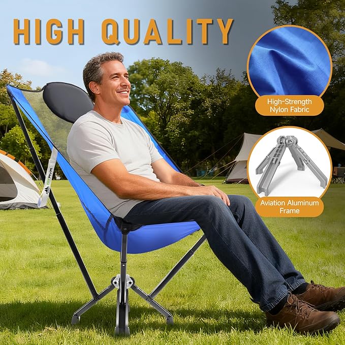 High-Back Camping & Indoor Chair — Full Back Support for Long Sitting, Stable Aluminum Frame, Anti-Slip Feet, Folding Chair for Home, RV & Outdoor Use