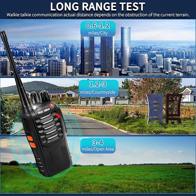 Rechargeable Walkie Talkies Long Range: MaxTalker MT-8S Walkie Talkie with Earpiece, Flashlight, VOX 1500mAh Battery, Walkie Talkies for Adults Business, Hunting Camping Essentials, 2 Pack