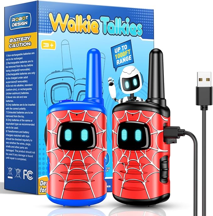 Walkie Talkies for Kids Boys Rechargeable: 2 Pack Kids Walkie Talkies Outdoor Toys for 3 4 5 6 7 8 Year Old Boy Christmas Birthday Gifts Stocking Stuffers for Grandkids Age 3-8 Year Old Hiking Camping