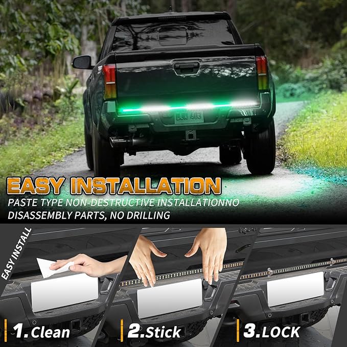 XRIDONSEN 48 inch Tailgate Green White Emergency Light Strip 288 LED Tail/Rear Window Strobe Lights Fire Fighter Lights Flashing Warning Hazard Safety Caution for Vehicles Fire dept Trucks Pickup POV