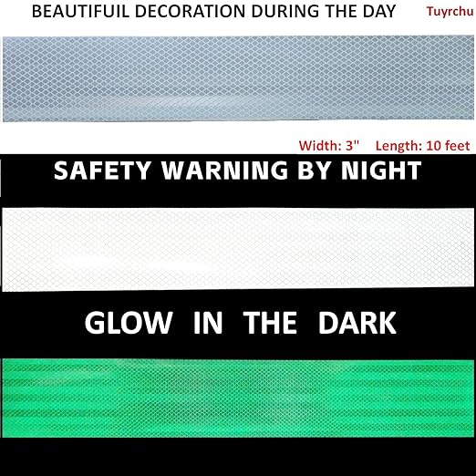 Glow in The Dark Reflective Tape 3 inch Wide, Outdoor Waterproof High Visibility Warning Safety Caution Adhesive Tape (10 feet)