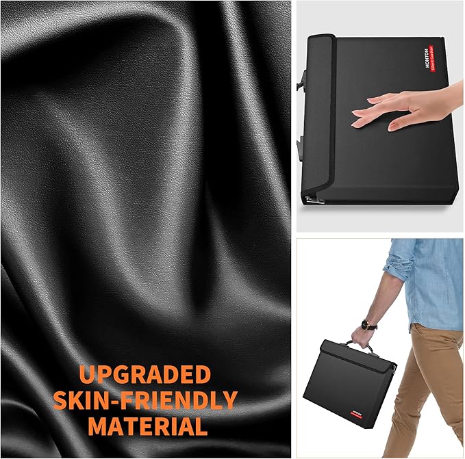 Hontom Fireproof Document Bag with 2 Pockets, 6400℉ Upgraded Material Fireproof Money Bag with Lid, Travel Home Fire Safe Storage Cash Pouch for Important Documents