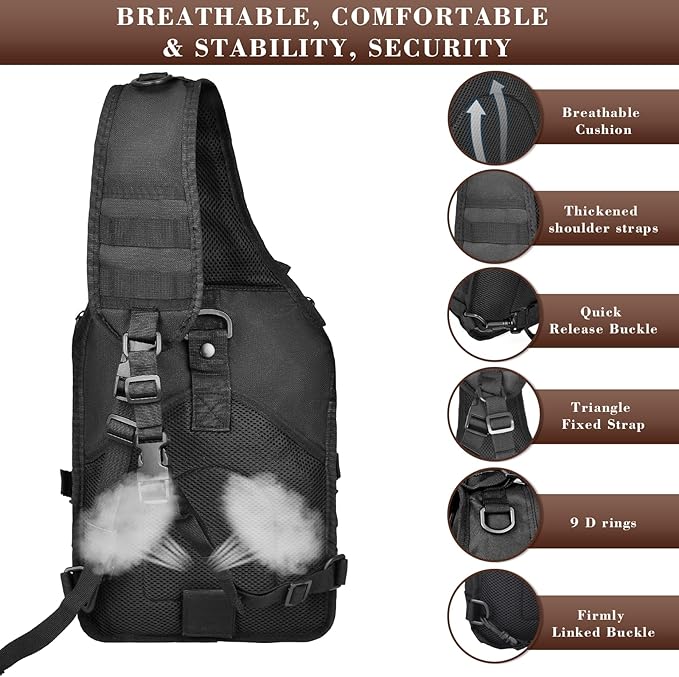 15L Compact Tactical Sling Bag, Military Shoulder Sling Pack for Men's EDC, Molle Assault Range Bag Crossbody Chest Pack for Outdoor Adventures (07-Black)