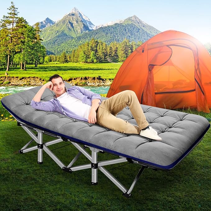 ABORON Camping Cot for Adult 28" Extra Wide, 2PK Heavy-Duty 1200D Oxford Cot for Sleeping, Portable Folding Camp Bed with Mat & Carry Bag