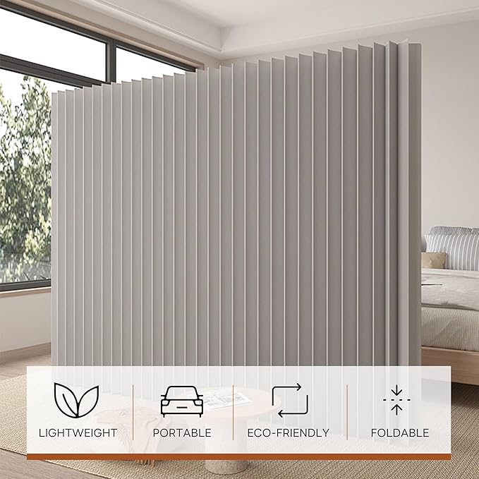 Paper Room Divider, Folding Privacy Screen Lightweight Stretchable Accordion Room Divider Wall, Portable Paper Wall Divide for Home, Office, Clothing Shop (Gray, L：79in x W: 17in x H：63in)