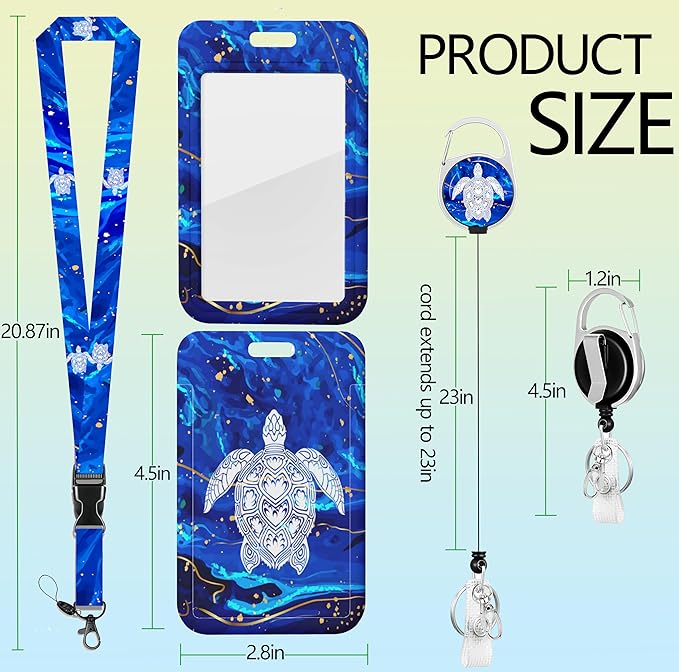 Badge Holder Lanyard Blue sea Turtle ID Card Holders Detachable Name Tag Clips Cute Funny Nurse Teacher Office Gifts Women Man Badge Holder (Sea Turtle)