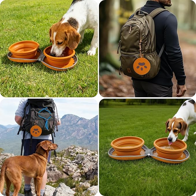 Collapsible Dog Bowls,2-in-1 Pet Bowl, Cat Bowl,Portable Pet Bowl, Suitable for Travel, Camping, and Hiking(Brown)