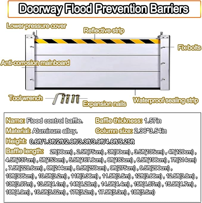 Flood Control Barrier Aluminum Baffle, Water Barriers for Flooding Reusable, Homes Door Garage Doorway Flood Prevention Barriers, Small Commercial Subway Stations Unit Module Design(H 3.9ft(12