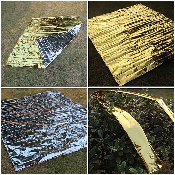 2Pcs Heavy Duty Emergency Thermal Survival Blankets Portable Insulated Reflective Tarps for Outdoor Camping Hiking and Cold Weather Protection