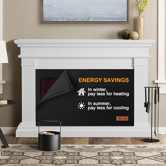 FLASLD Magnetic Fireplace Blanket for Heat Loss, Indoor Fireplace Covers Keep Drafts Out Stops Heat Loss, Fireplace Draft Stopper with Built-in Magnet for Iron Fireplace Frame (36" W x 30" H)