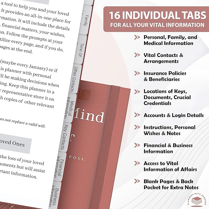 End of Life Planner - Guided Final Arrangements When I'm Gone Workbook Organizer Notebook for Beneficiary Info, Will Preparation, Last Wishes, Funeral Planning - Peace of Mind B5