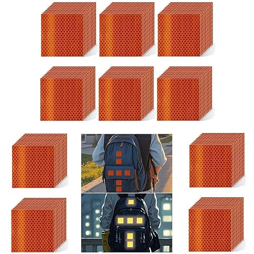 Non Fading Orange Reflective Stickers 2 inch X 2 inch, Outdoor Waterproof High Visibility Warning Safety Adhesive Reflector Tape (100 Pcs)