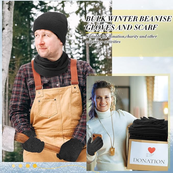 Unittype 300 Pcs Winter Homeless Care Supplies Bulk - Beanies Caps Gloves Scarves Set for Community Charity Church Donation