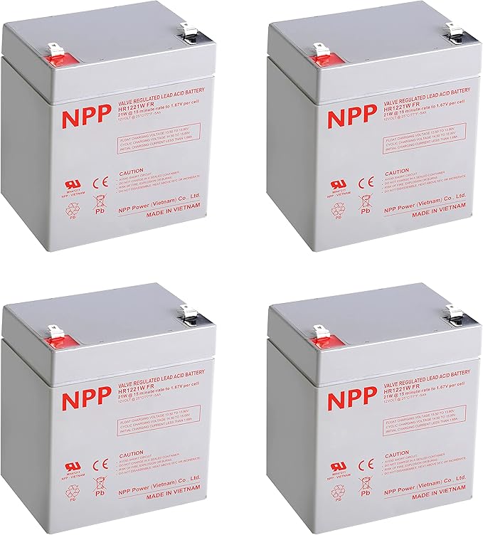 NPP HR1221W F2 12V 5Ah Rechargeable Battery, 12Volt 21Watts/Cell 126Watts High Rate AGM UPS Batteries Replacement for LiftMaster 485LM Garage Door Opener Alarm Emergency Light (4Pcs)