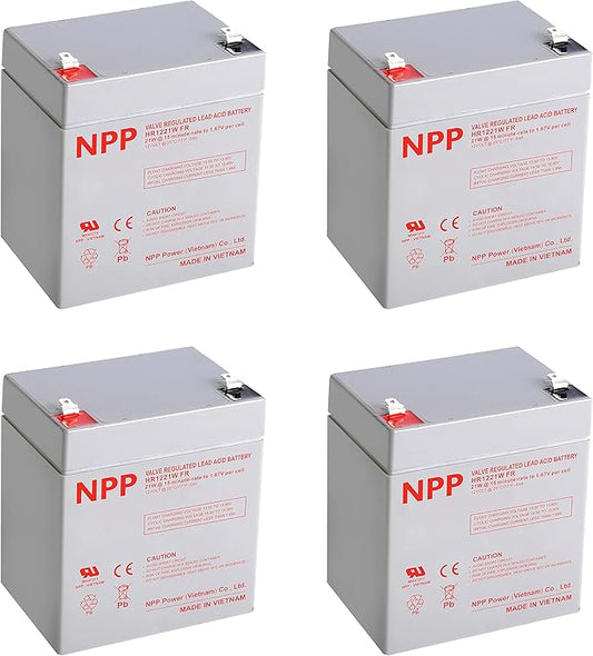 NPP HR1221W F2 12V 5Ah Rechargeable Battery, 12Volt 21Watts/Cell 126Watts High Rate AGM UPS Batteries Replacement for LiftMaster 485LM Garage Door Opener Alarm Emergency Light (4Pcs)