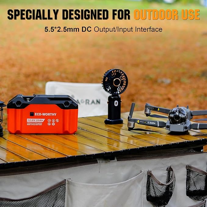 ECO-WORTHY Portable 12V Lithium Battery, 12.8V 20Ah Lithium Iron Phosphate DEEP CYCLE BATTERY, Built-in BMS, 4000+ Cycles, Perfect for Outdoor Camping Fishing RV Marine Trolling Motor Fishfinder