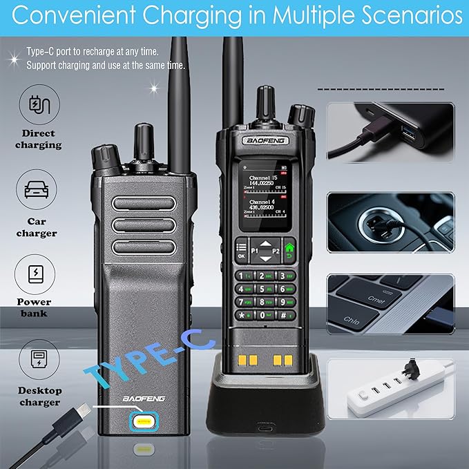 BAOFENG DM32 DMR 10W Long Range Walkie Talkie | Dual Band VHF/UHF | GPS & USB-C Rechargeable | Two Way Radio for Outdoor Hunting Emergency